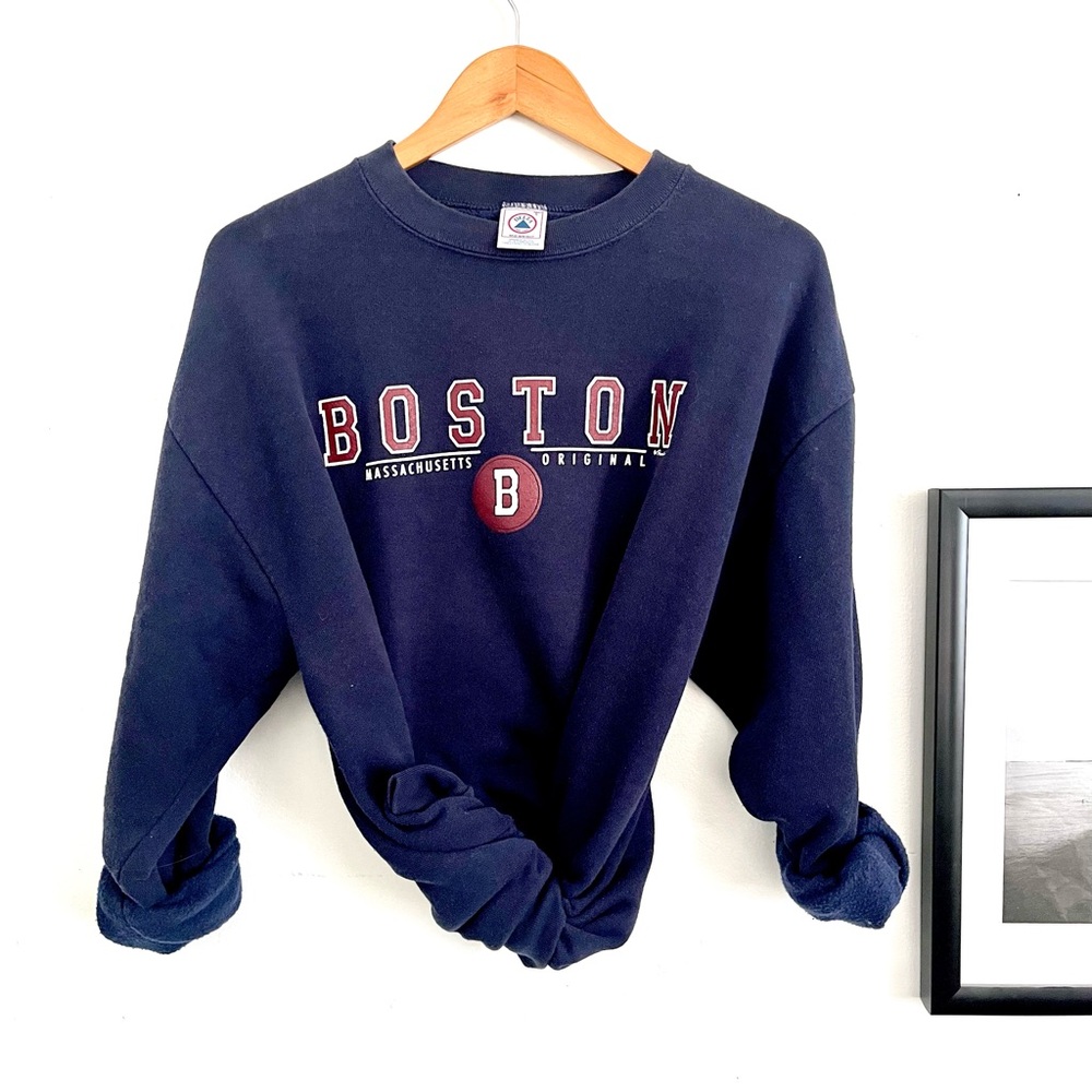 Delta Navy Crewneck Sweatshirt with Red Lettering